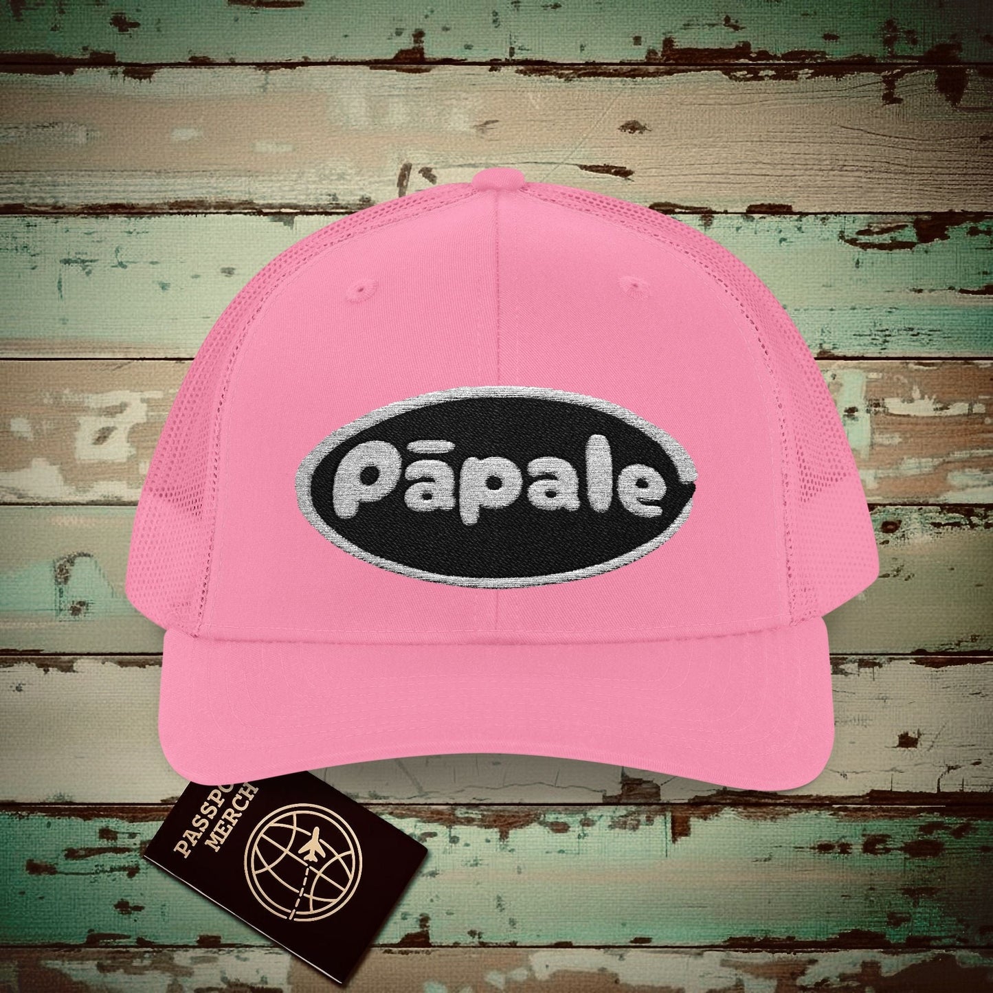 Hawaiian Language Embroidered Trucker Hat that says Hat (Papale) Pink / One size