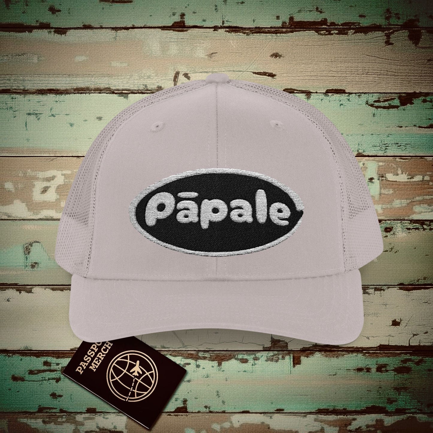 Hawaiian Language Embroidered Trucker Hat that says Hat (Papale) Silver / One size
