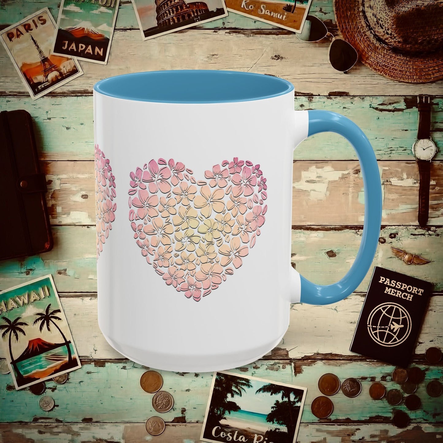 Hawaiian Plumeria Heart 15oz Mug Light Blue / 15oz