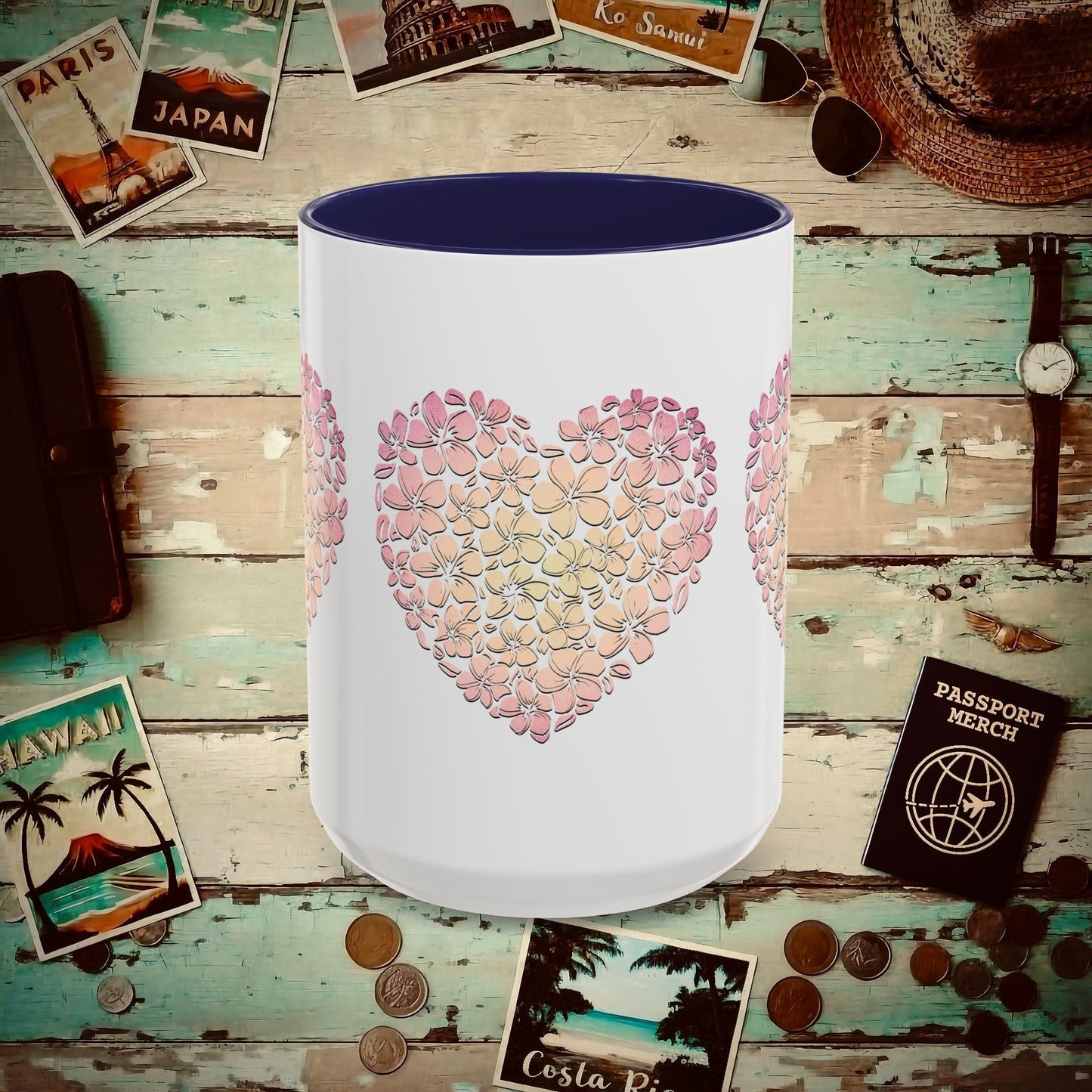 Hawaiian Plumeria Heart 15oz Mug Navy / 15oz