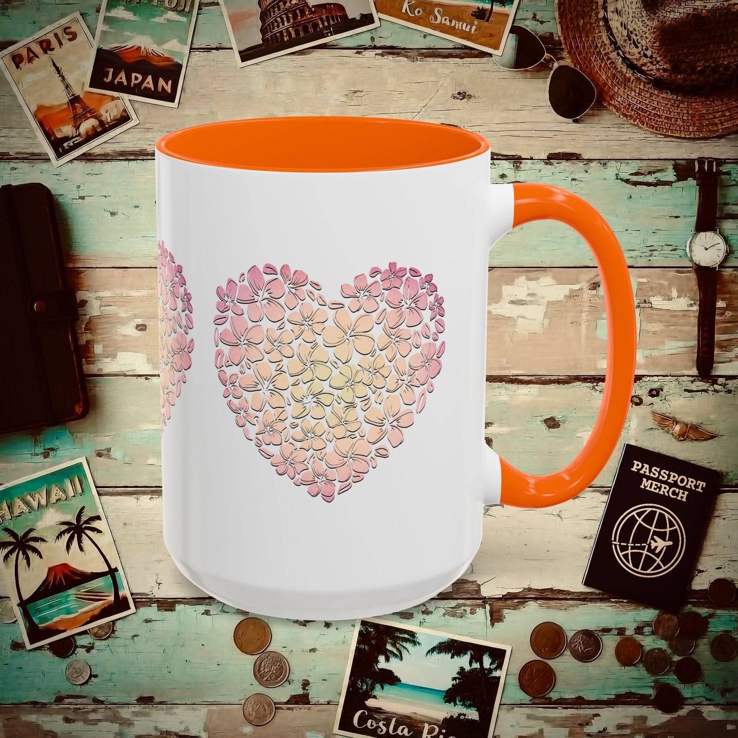 Hawaiian Plumeria Heart 15oz Mug Orange / 15oz