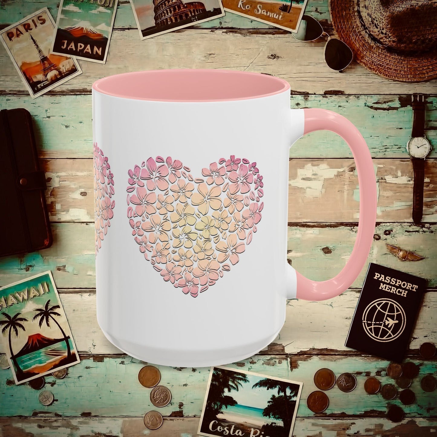 Hawaiian Plumeria Heart 15oz Mug Pink / 15oz
