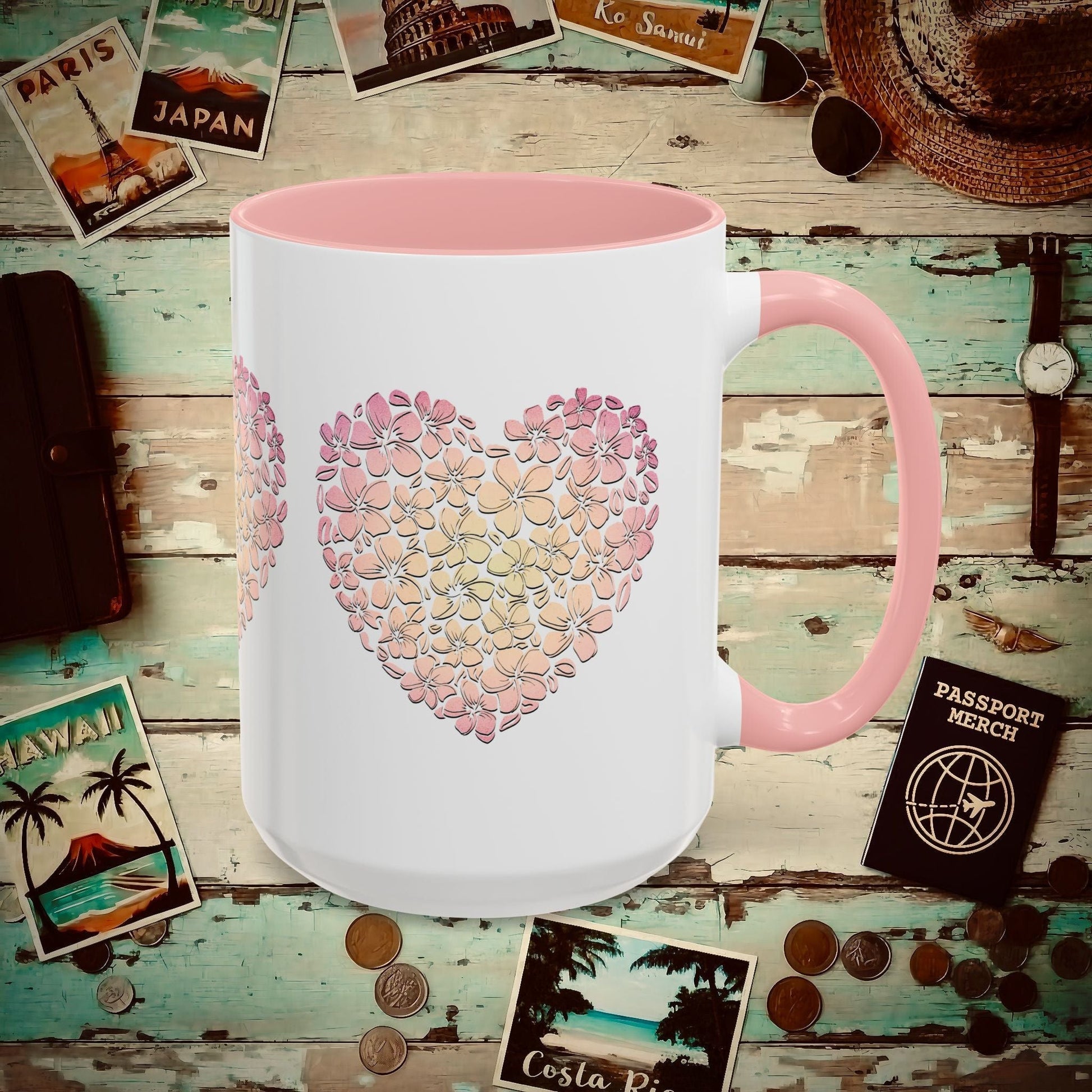 Hawaiian Plumeria Heart 15oz Mug Pink / 15oz