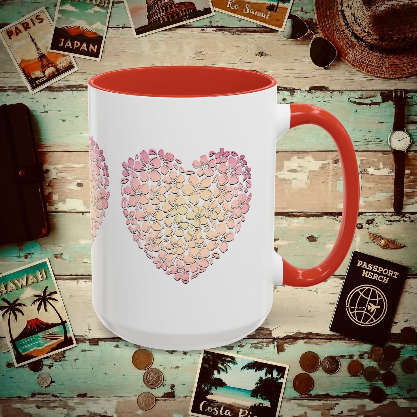Hawaiian Plumeria Heart 15oz Mug Red / 15oz