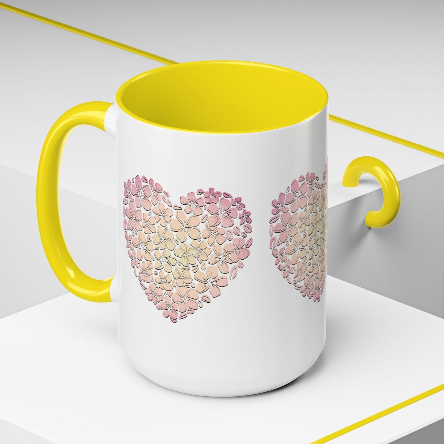 Hawaiian Plumeria Heart 15oz Mug Yellow / 15oz