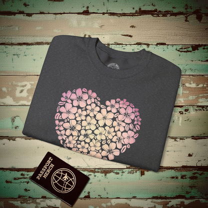 Hawaiian Plumeria Heart Crewneck Dark Heather / S