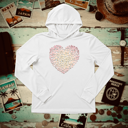 Hawaiian Plumeria Heart Hooded Long Sleeve White / XS