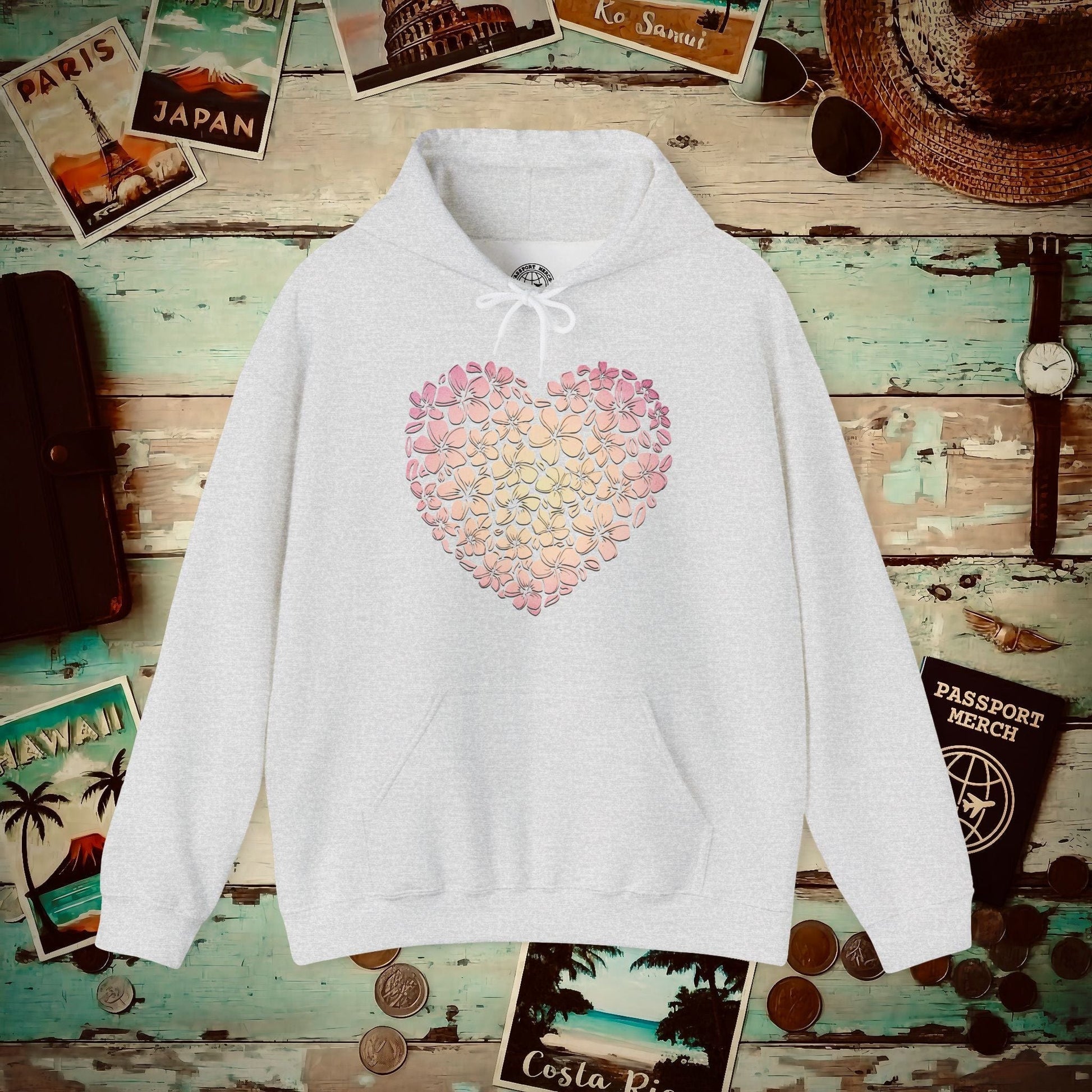 Hawaiian Plumeria Heart Hoodie Ash / S
