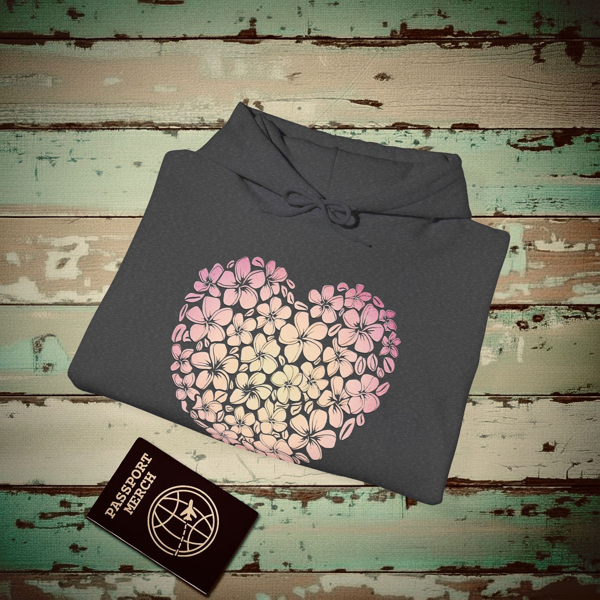 Hawaiian Plumeria Heart Hoodie Dark Heather / S