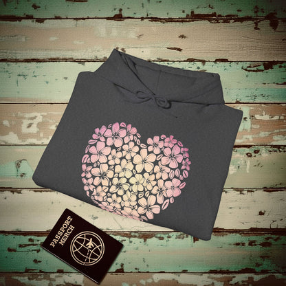 Hawaiian Plumeria Heart Hoodie Dark Heather / S