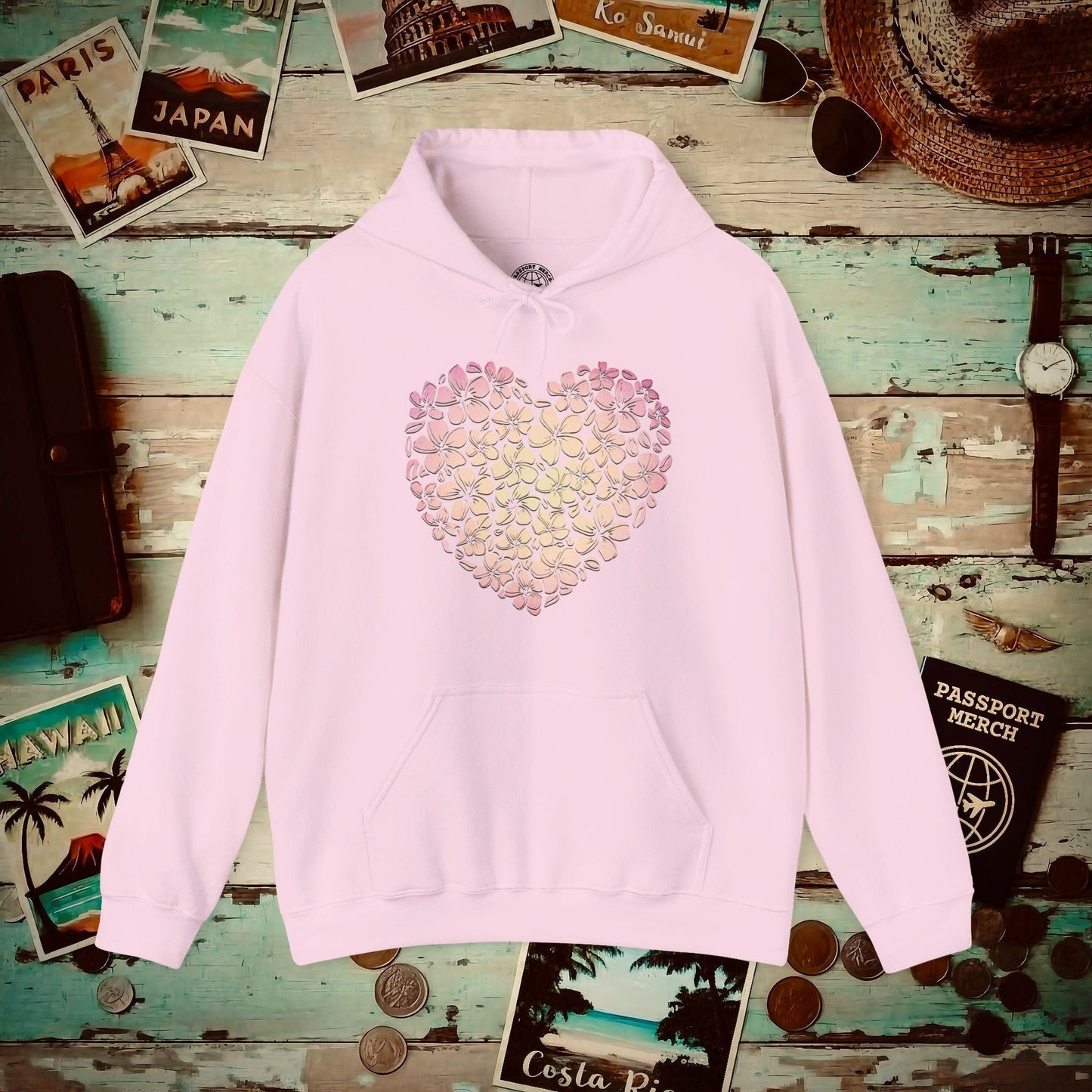 Hawaiian Plumeria Heart Hoodie Light Pink / S