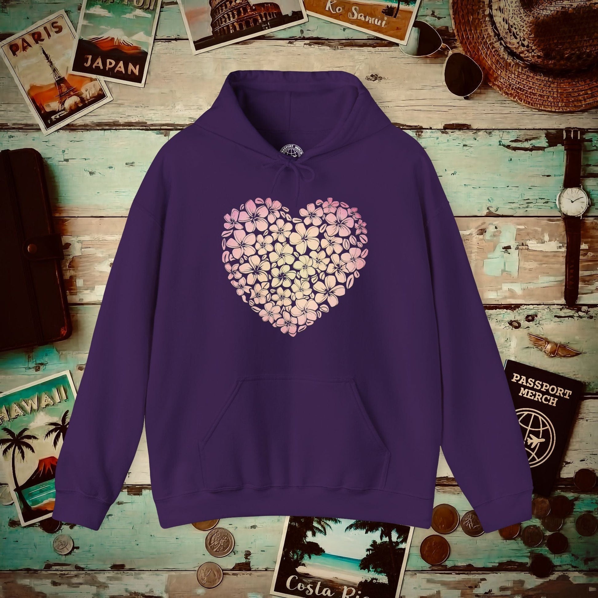 Hawaiian Plumeria Heart Hoodie Purple / S