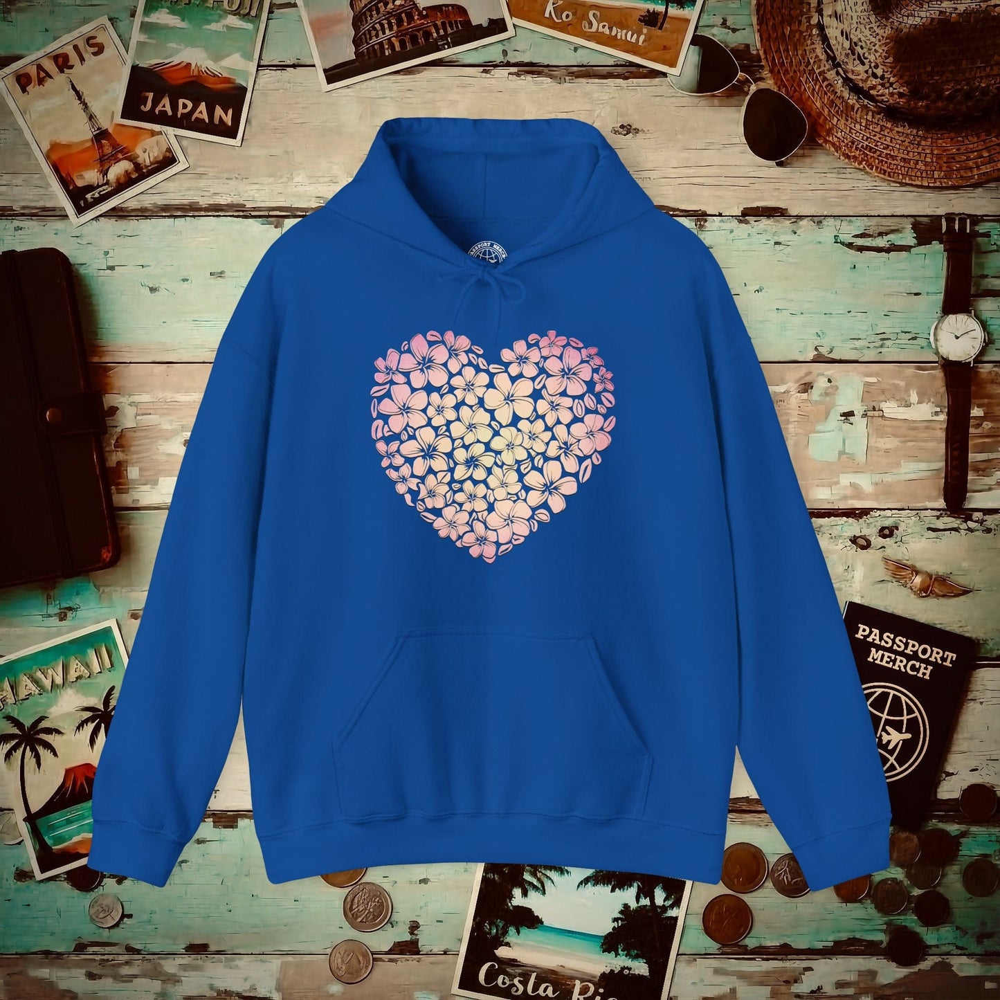 Hawaiian Plumeria Heart Hoodie Royal / S