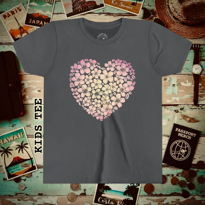 Hawaiian Plumeria Heart Kids Tee Asphalt / S