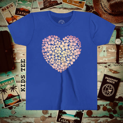 Hawaiian Plumeria Heart Kids Tee True Royal / S