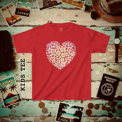 Hawaiian Plumeria Heart Kids Tee XS / Red
