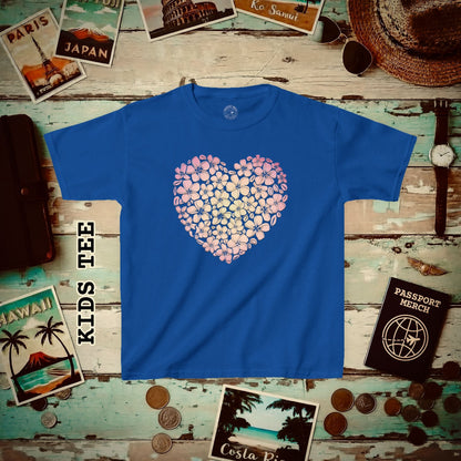 Hawaiian Plumeria Heart Kids Tee XS / Royal