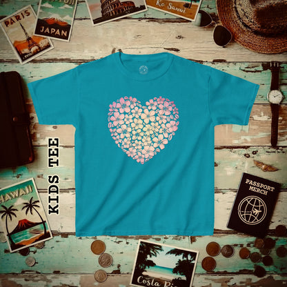 Hawaiian Plumeria Heart Kids Tee XS / Tropical Blue