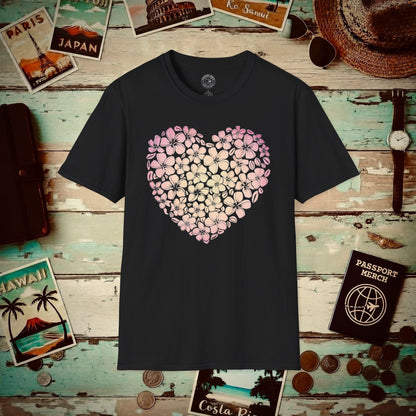 Hawaiian Plumeria Heart T-Shirt Black / S