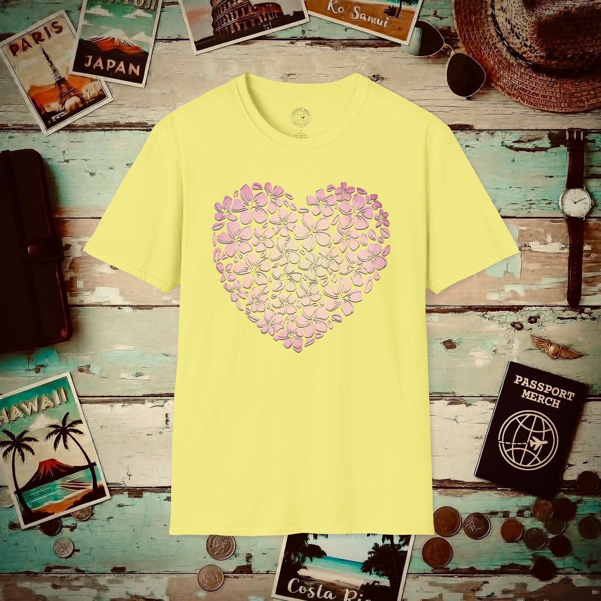 Hawaiian Plumeria Heart T-Shirt Cornsilk / S