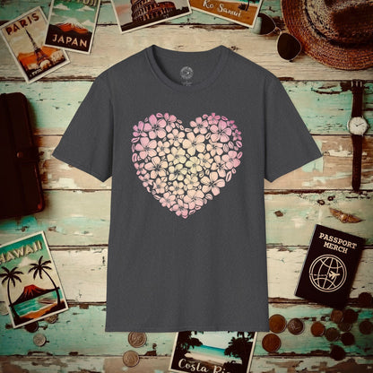 Hawaiian Plumeria Heart T-Shirt Dark Heather / S