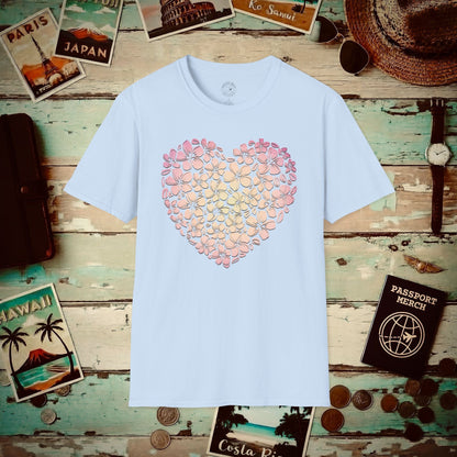 Hawaiian Plumeria Heart T-Shirt Light Blue / S