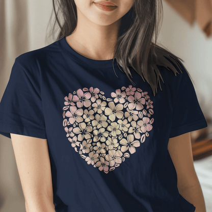 Hawaiian Plumeria Heart T-Shirt Navy / S