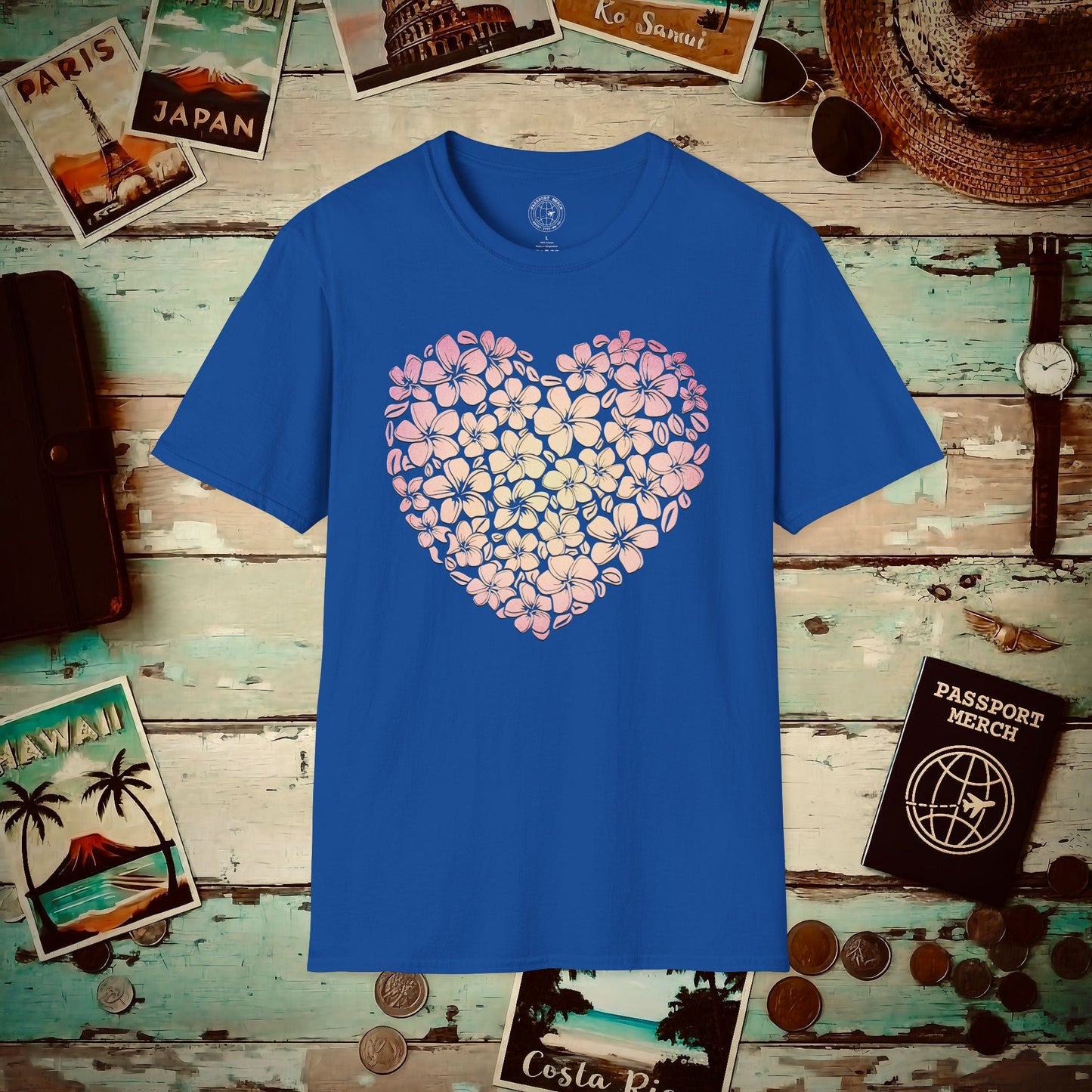 Hawaiian Plumeria Heart T-Shirt Royal / S