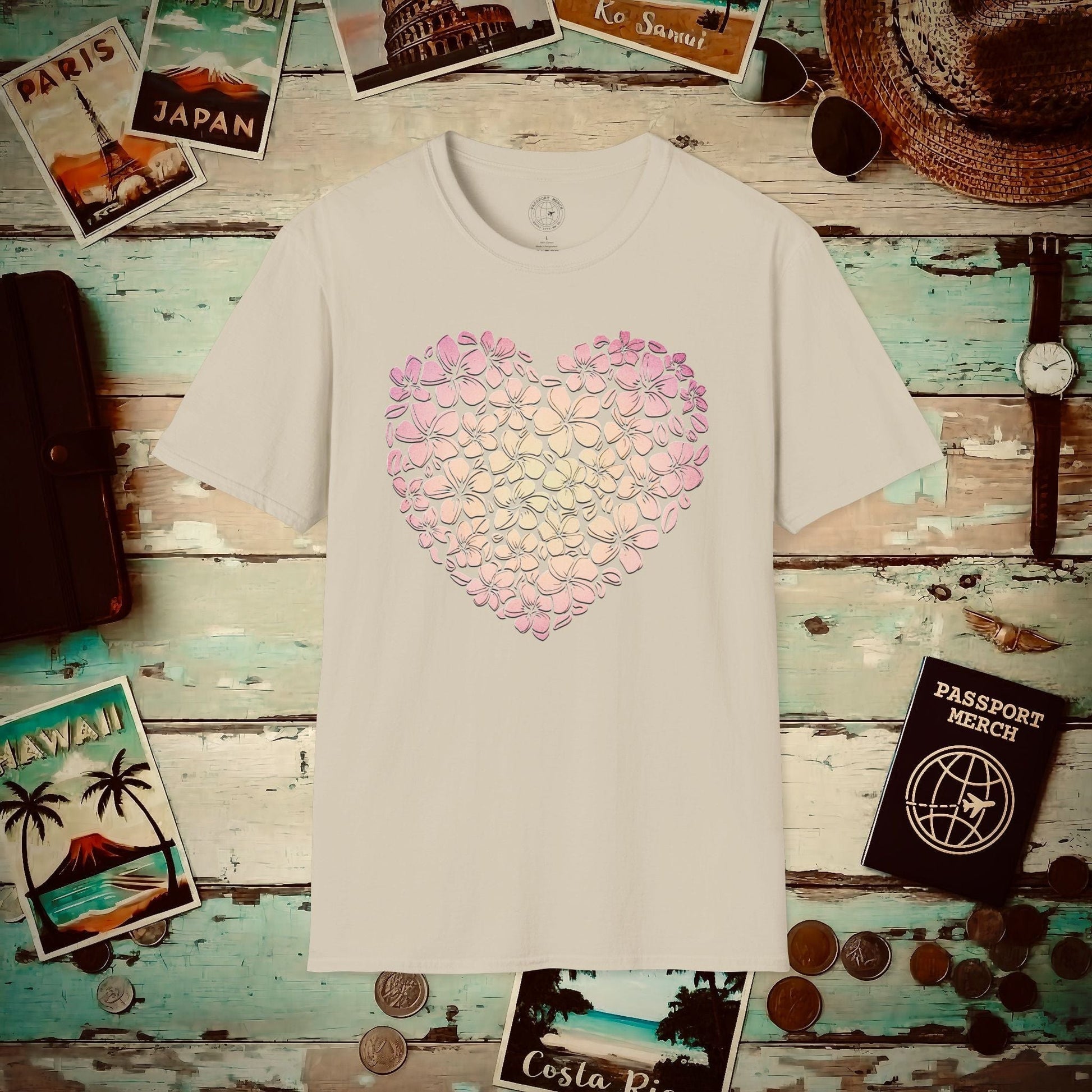 Hawaiian Plumeria Heart T-Shirt Sand / S