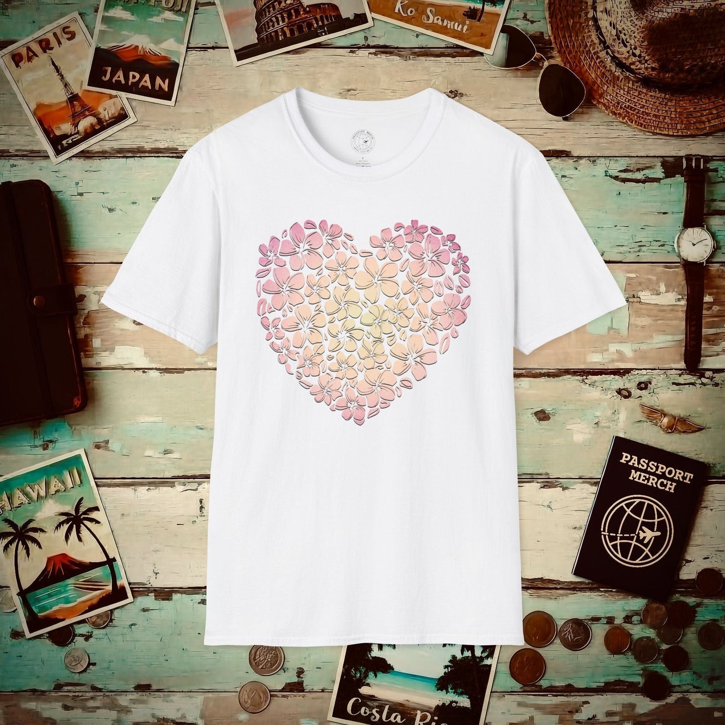 Hawaiian Plumeria Heart T-Shirt White / S