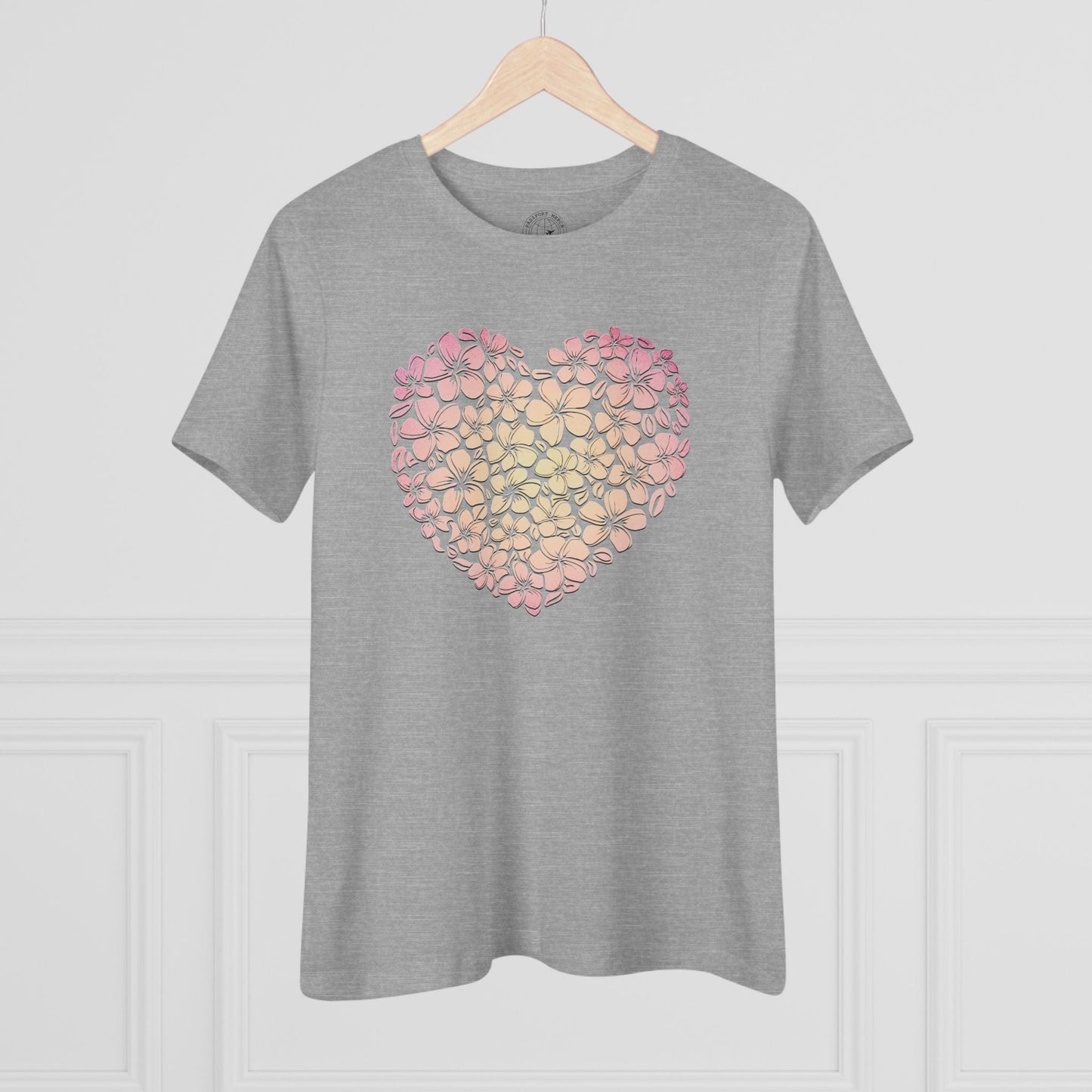 Hawaiian Plumeria Heart, Womens Fit T-Shirt Athletic Heather / S