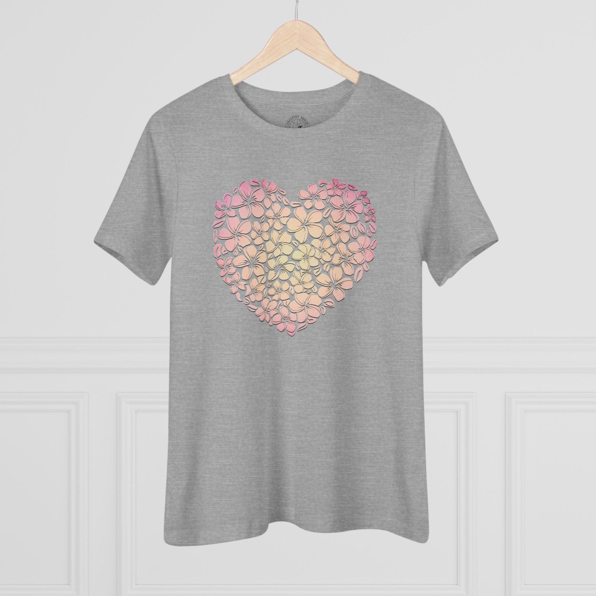 Hawaiian Plumeria Heart, Womens Fit T-Shirt Athletic Heather / S