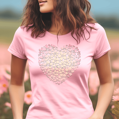 Hawaiian Plumeria Heart, Womens Fit T-Shirt Pink / S
