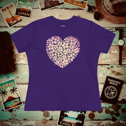 Hawaiian Plumeria Heart, Womens Fit T-Shirt Team Purple / S