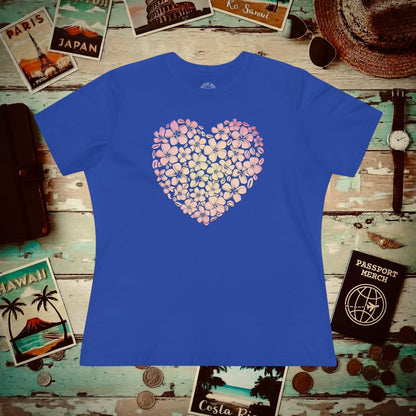 Hawaiian Plumeria Heart, Womens Fit T-Shirt True Royal / S