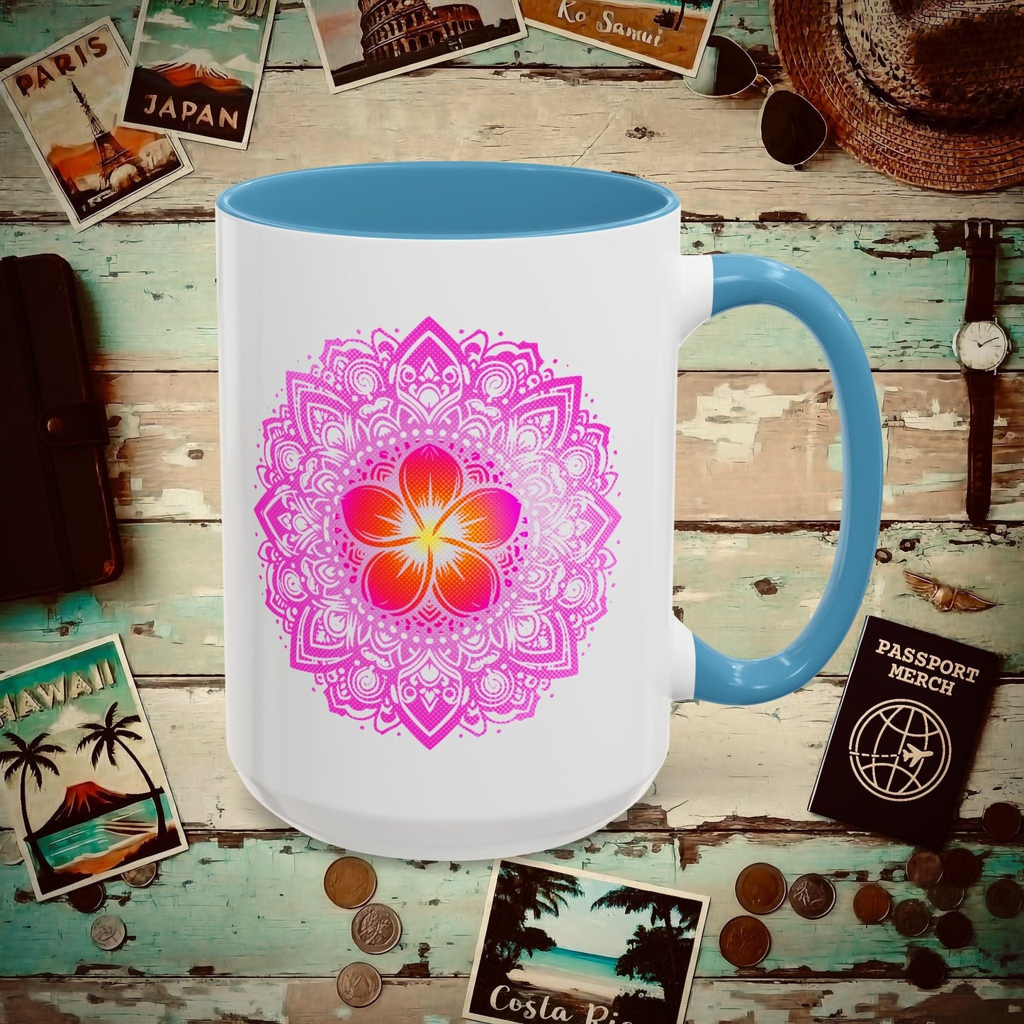 Hawaiian Plumeria Mandala 15oz Mug Light Blue / 15oz