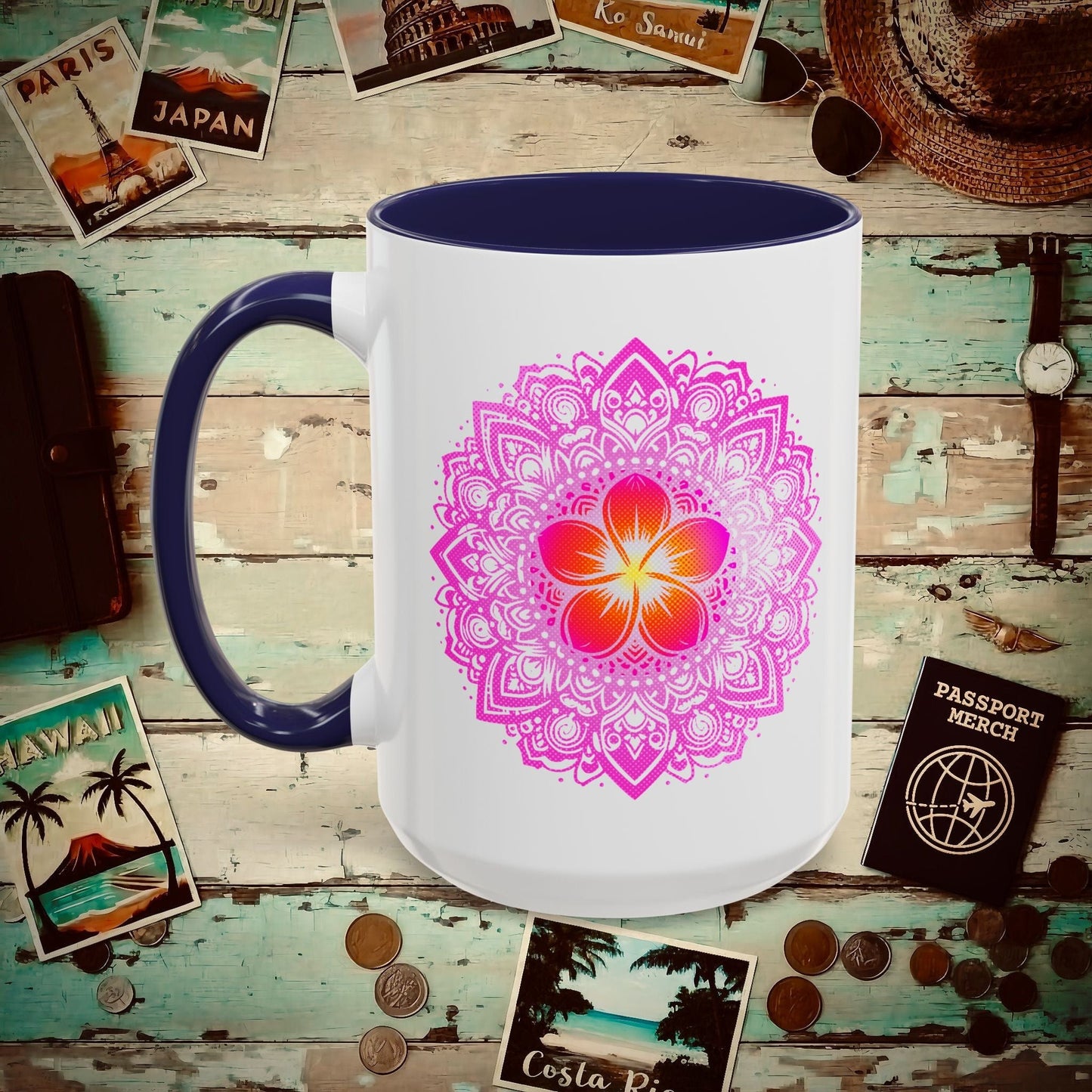 Hawaiian Plumeria Mandala 15oz Mug Navy / 15oz