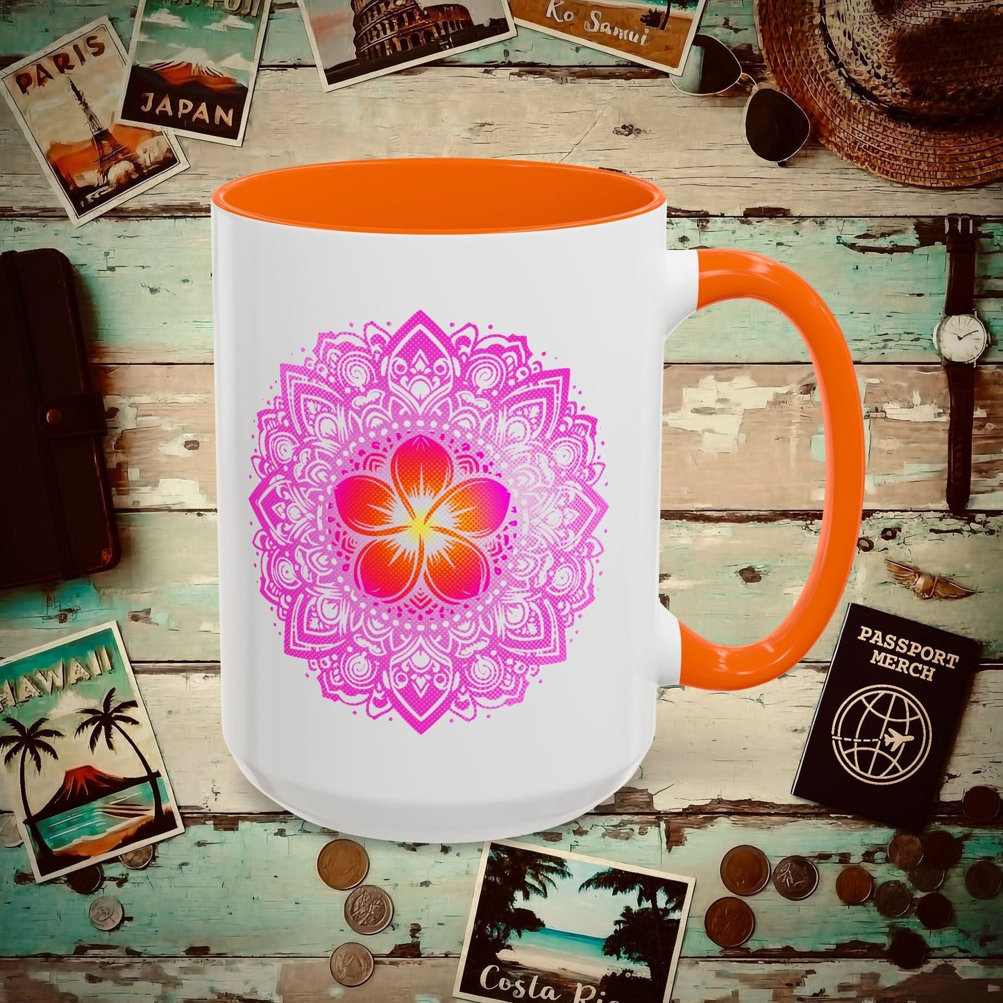 Hawaiian Plumeria Mandala 15oz Mug Orange / 15oz