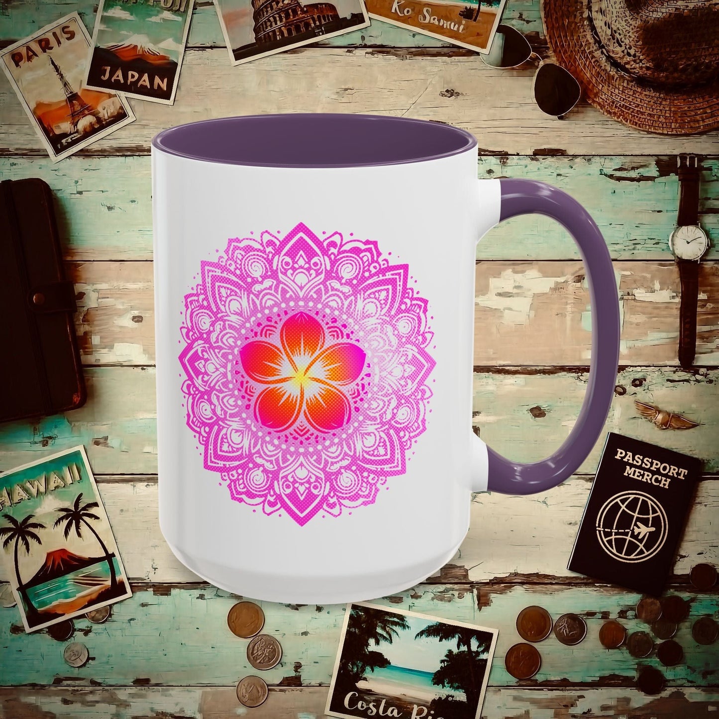 Hawaiian Plumeria Mandala 15oz Mug Purple / 15oz