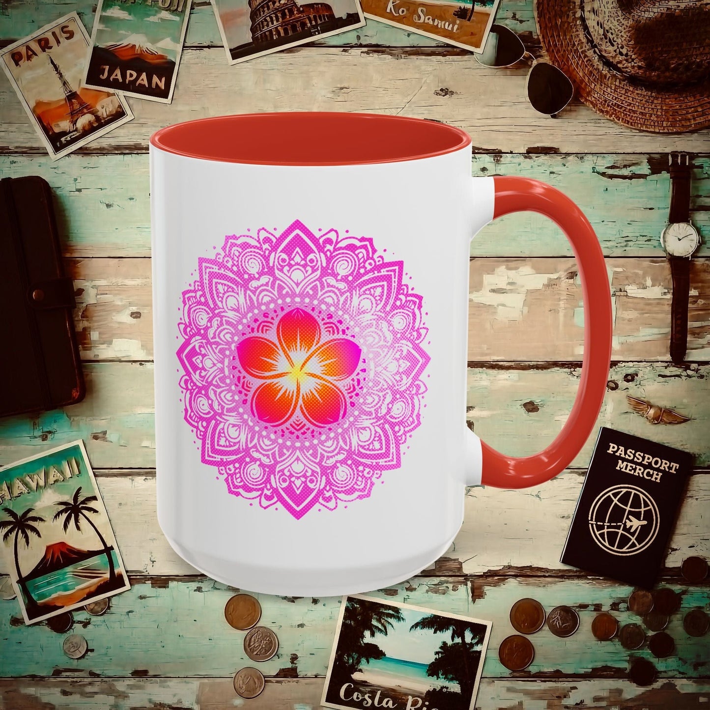 Hawaiian Plumeria Mandala 15oz Mug Red / 15oz