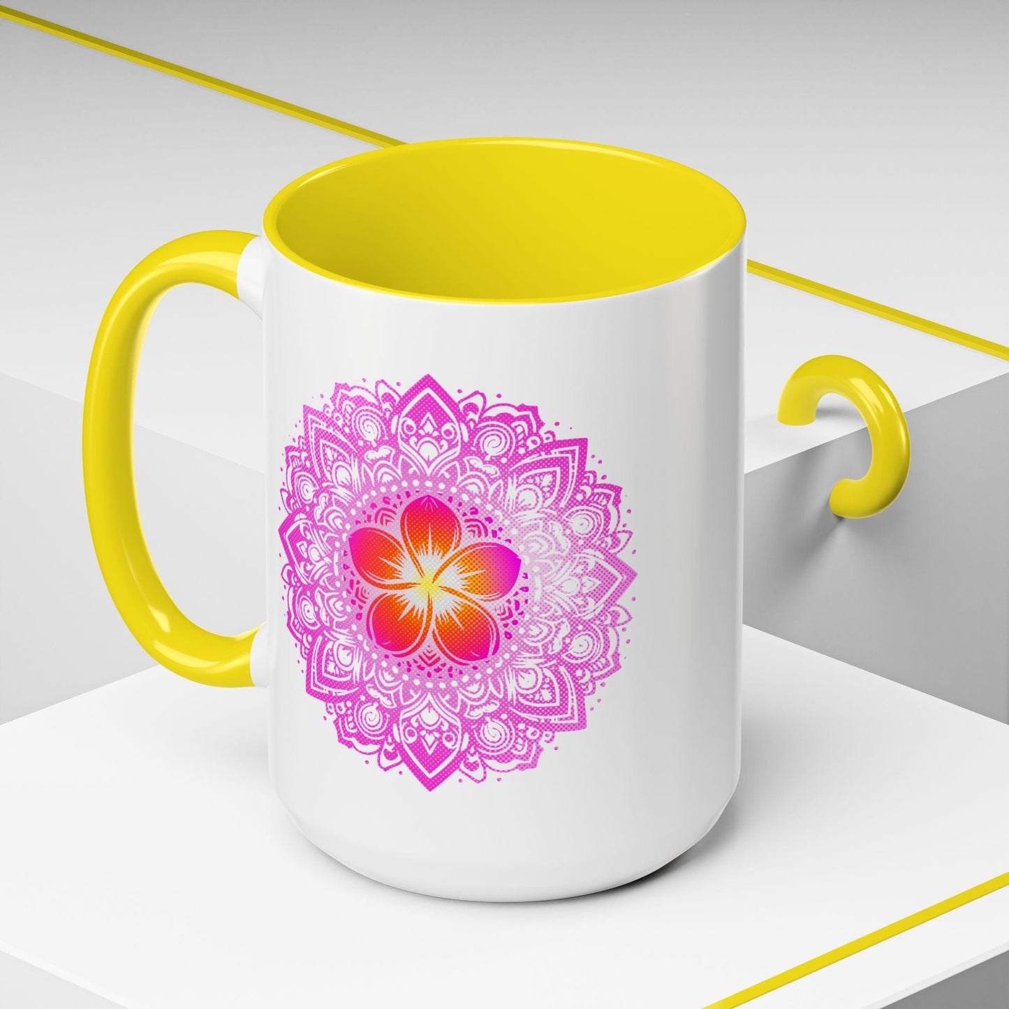 Hawaiian Plumeria Mandala 15oz Mug Yellow / 15oz