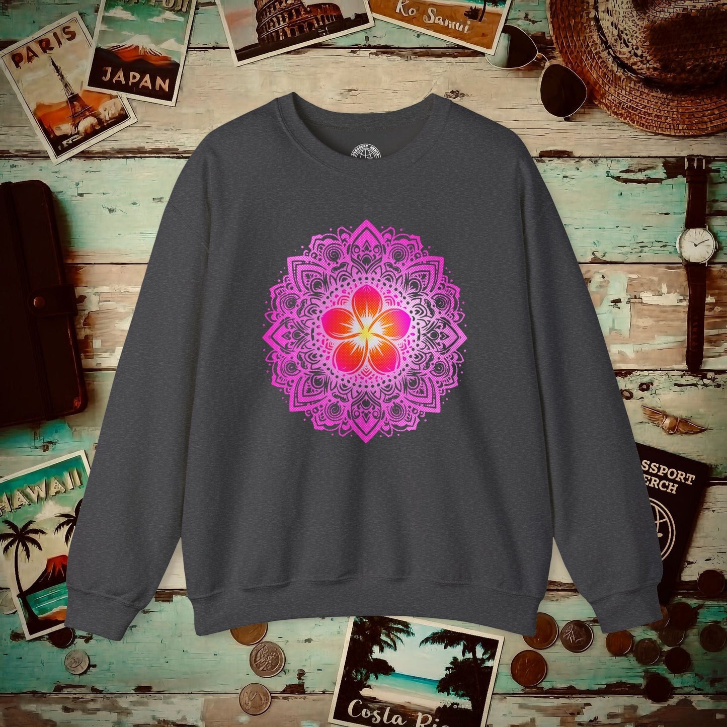 Hawaiian Plumeria Mandala Crewneck Dark Heather / S