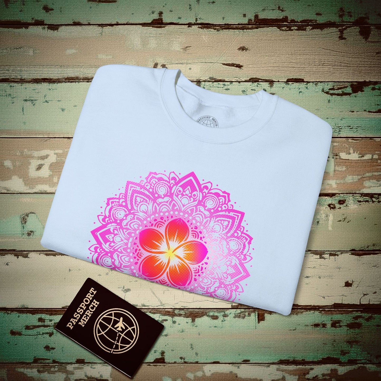 Hawaiian Plumeria Mandala Crewneck Light Blue / S