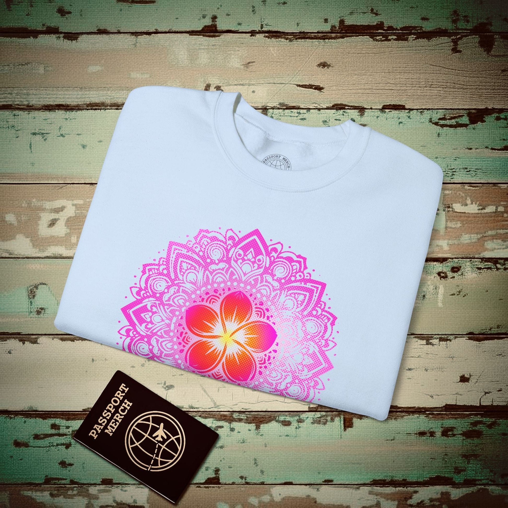 Hawaiian Plumeria Mandala Crewneck Light Blue / S