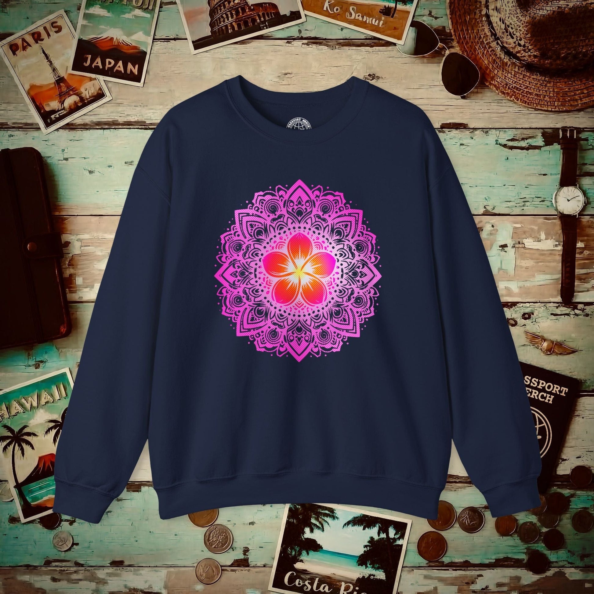 Hawaiian Plumeria Mandala Crewneck Navy / S