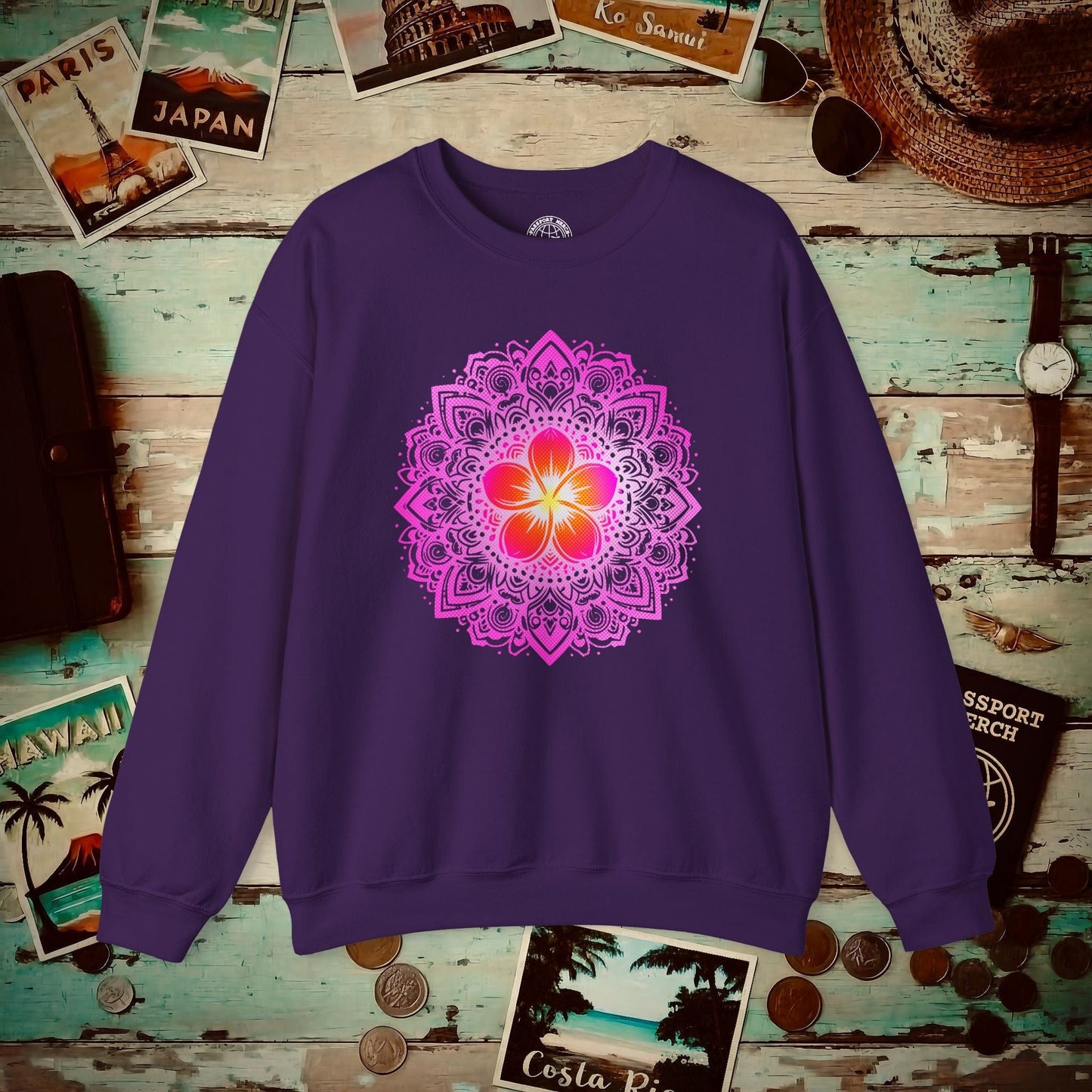 Hawaiian Plumeria Mandala Crewneck Purple / S