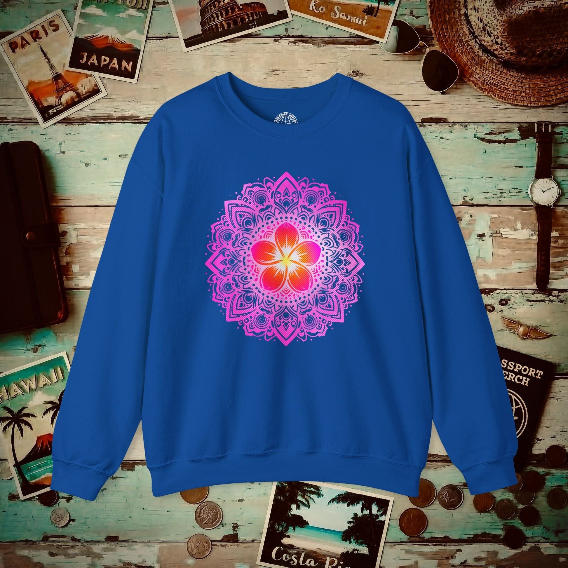 Hawaiian Plumeria Mandala Crewneck Royal / S
