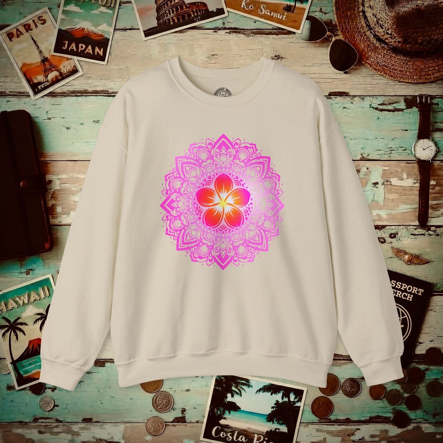 Hawaiian Plumeria Mandala Crewneck Sand / S