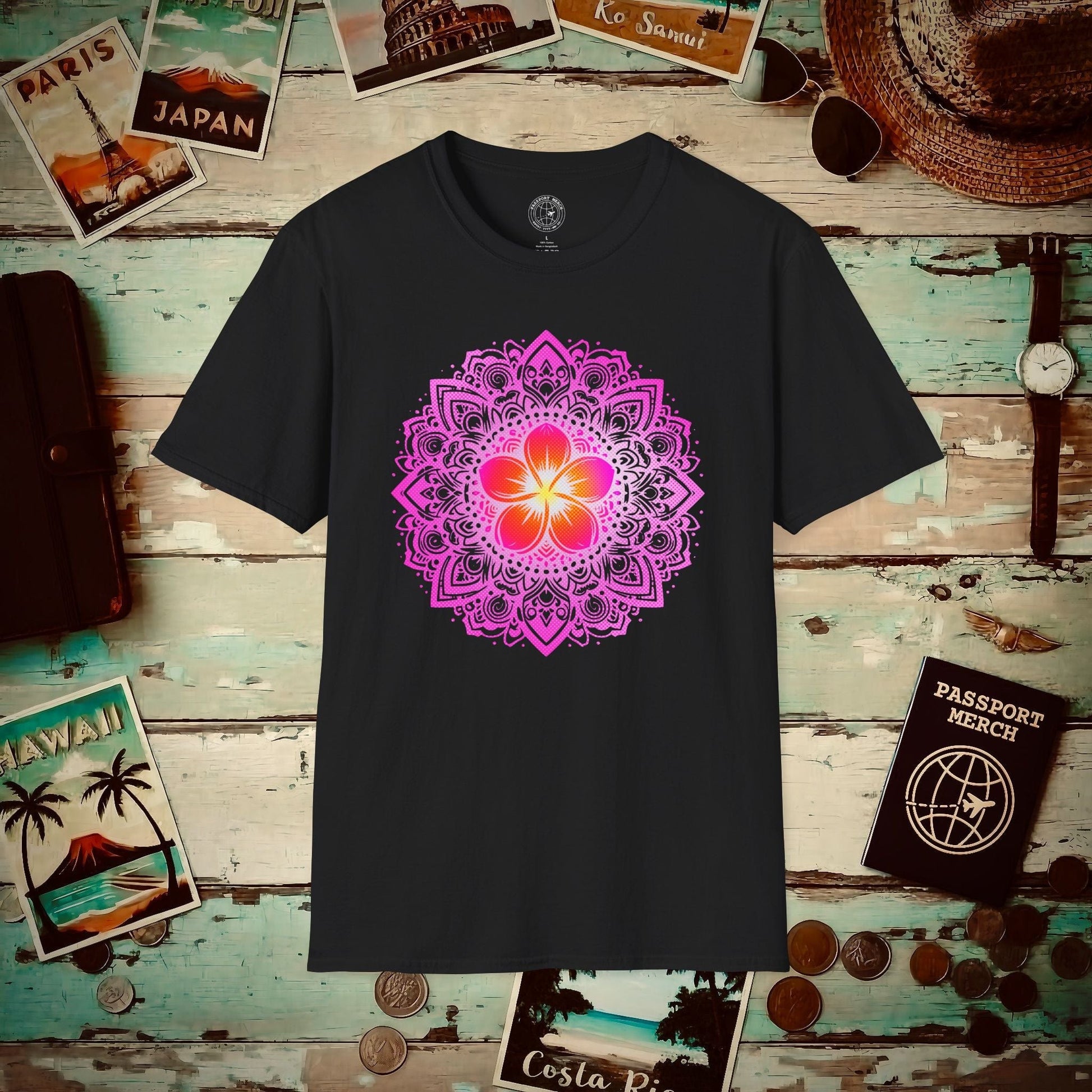 Hawaiian Plumeria Mandala T-Shirt Black / S