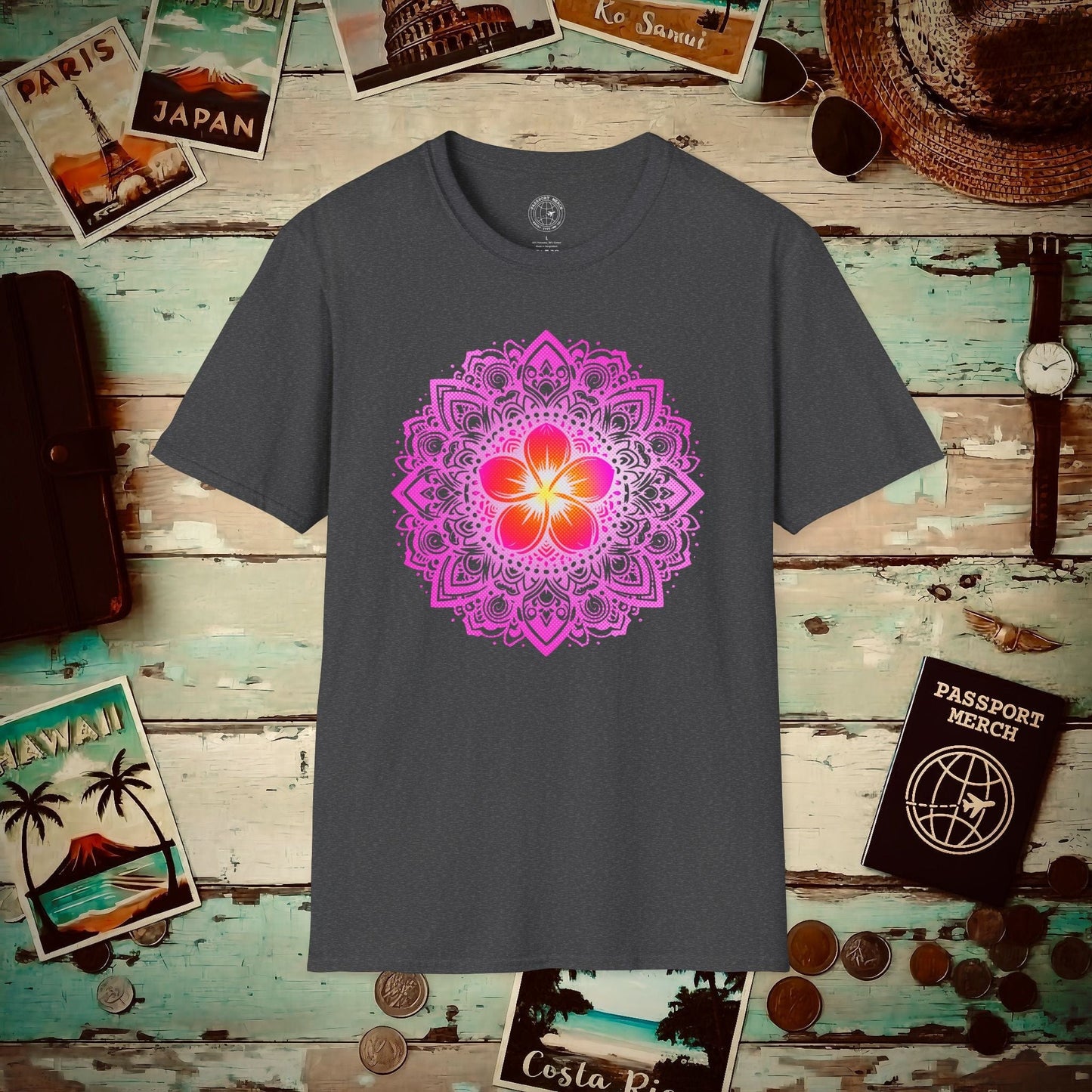 Hawaiian Plumeria Mandala T-Shirt Dark Heather / S